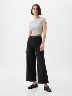 Black Wide Leg Jeans, Classic Capsule Wardrobe, Cropped Wide Leg Jeans, Ankle Length Jeans, Black Denim Jeans, Gap Pants, Gap Jeans, Pocket Jeans, Ankle Jeans