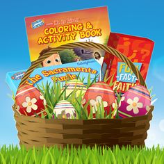 an easter basket filled with books and eggs