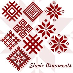 an abstract red and white design with the words slavic ornaments in different styles