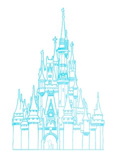 a drawing of a castle in blue on a white background