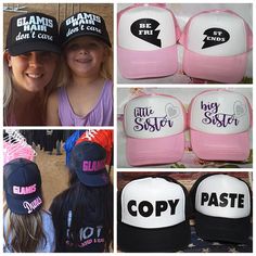 Mother Daughter hats, Matching Hat Set, Mother Daughter, Father Son, Sisters, Best Friends trucker hat, custom made hat set Sisters Best Friends, Best Friend T Shirts, Custom Made Hats, Painted Hats, Hat Custom, Toddler Hat, Hat Ideas