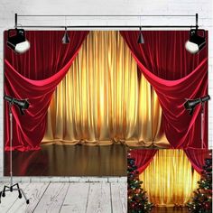 the curtains are open and ready to be used as backdrops for a christmas party