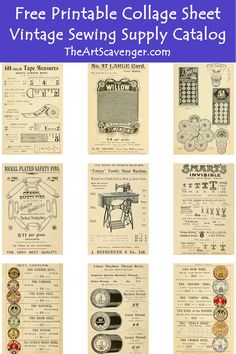 an image of vintage sewing supply catalogs with the words free printable collage sheet