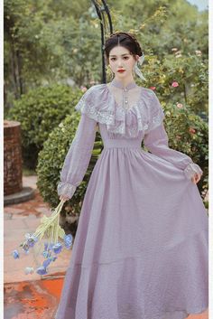 Edwardian Vintage Dress Violet Mauve Purple Vintage Edwardian Dress Lavender Vintage Wedding Dress, Purple Rennaisance Dress, Luxury Romantic Victorian Dress For Spring, Cute Purple Cottage Ore Dress, Purple Classic Dress, Purple Dress Soft, Lavender Victorian Dress, 1950s Lilac Dress, Cottage Core Purple Dress