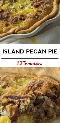 two different types of pies are shown with the words island pecan pie