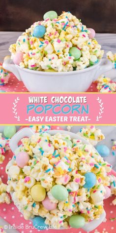 white chocolate popcorn with easter eggs and sprinkles