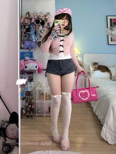 Kawaii Fits, Pink Outfit, Alternative Fashion, High Socks