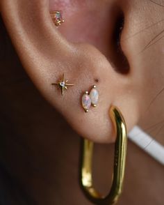 an ear piercing with three small stars on it