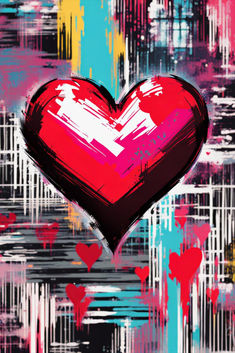 a red heart on a colorful background