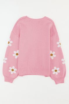 Cutesy Clothes, Charming Aesthetic, Essential Sweater, Lisa Fischer, Pull Rose, Flower Sweater, Drop Shoulder Sweater, Romper And Jacket, Pink Floral Pattern