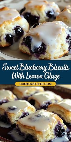 blueberry biscuits with lemon glaze on a plate