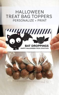 halloween treat bag toppers for personalize and printable with bats, bats and bats on them