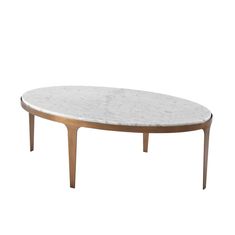 an oval marble table with wooden legs and a white top, on a white background