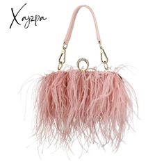 Xajzpa - Luxury Ostrich Feather Evening Bags For Women Chain Shoulder Crossbody Bag Tassel Party Summer Event Clutch Bag, Summer Party Clutch Bag, Spring Evening Rectangular Bag, Spring Party Handheld Shoulder Bag, Elegant Summer Party Shoulder Bag, Spring Party Handheld Bag, Pink Party Shoulder Bag With Chain Strap, Event Pink Bags With Chain Strap, Pink Event Bags With Chain Strap