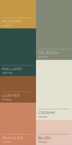 different shades of paint that are in the same color scheme, each with different names