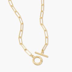 Treat yourself to something special with our Colette Charm Toggle Necklace. Crafted with a paperclip chain and romantic charms dangling from it, this piece will add a touch of glamour and style to your look. Add a touch of femininity to your day with this unique and eye-catching accessory. Available in 14k gold plated brass Chain width: 5mm 17.5" elongated link paperclip chain 1/2" hinge clasp Toggle closure SKU: BYN1277 Gold Toggle Necklace, Elegant Metal Toggle Necklace With Cable Chain, Elegant Metal Toggle Necklace With Rectangular Links, Chic Link Chain Necklace With Toggle Clasp, Chic Metal Toggle Necklace For Gifts, Chic Everyday Toggle Link Necklace, Chic Everyday Link Toggle Necklace, Chic Toggle Link Necklace With Chain, Chic Metal Toggle Necklace With Adjustable Chain