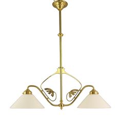 three light brass chandelier with white glass shades