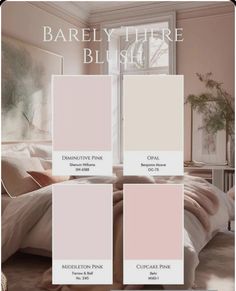 the bedroom is painted in pale pink and white