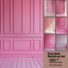 pink wall background set for photoshopped with wood flooring and paneled walls