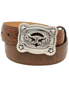 Cowboy Shop, Nocona Belt, Boys Belt, Tooled Leather Belts, Leather Belt Buckle, Kids Belt, Stars Design, Little Cowboy, Western Belt