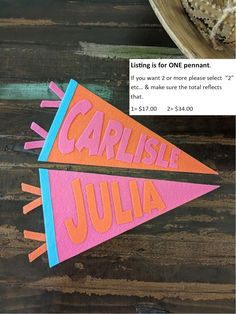 two pieces of paper with the words carlisle julia on them and an image of a piece of cake in the background