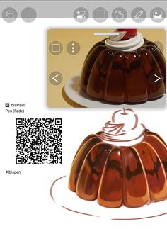 an image of a chocolate bundt cake being viewed on the webpage with qr code