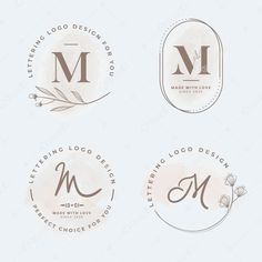 four logos with the letter m in different styles and colors, including one that has an initial