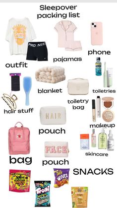 an image of the contents of a woman's packing list for her travel bag