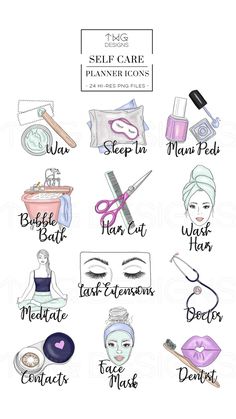 a poster with different types of makeup and hair care products on it's side