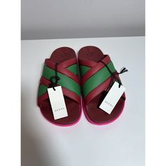 100% Authentic Gucci Agrado Slide Sandals. Slip On These Flat Sandals New With Tags, Box, And Two Duatbags. Size Eu 38 Us 8 Designer Slides With Branded Insole For Beach, Designer Multicolor Beach Sandals, Gucci Designer Leather Slides, Designer Multicolor Sandals For Vacation, Designer Multicolor Flat Sandals, Gucci Sandals With Branded Heel Counter For Beach, Gucci Red Open Toe Sandals, Gucci Sandals For The Beach, Gucci Leather Slides For Summer