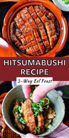 Japanese grilled eel dish hitsumabushi in traditional serving bowl and with green onion garnish Eel Recipe, Eel Recipes, Grilled Eel, Eel Sauce, Unagi Sauce, Rice Dish, Aichi, Summer Favorites