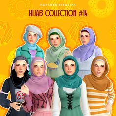 several women in different colored headscarves are standing next to each other, with the caption hijab collection 4