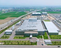 an aerial view of a large industrial building