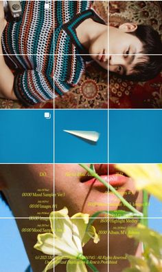 four different images with the same person laying down and one has scissors in his mouth