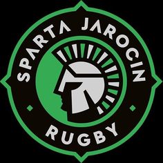 a green and black logo with the words sparta jarocn rugby on it's side