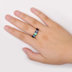 Spiritual Black Jewelry For Promise, Black Gemstone Rings For Healing, Adjustable Opal Ring For Healing, Adjustable Spiritual Opal Ring For Healing, Tri Stone Ring, Opal Birthstone Ring, Blue Fire Opal, Black Gold Ring, Opal Birthstone