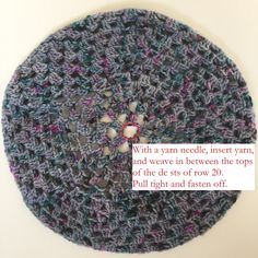 a crocheted hat with a poem written on the front and bottom in english