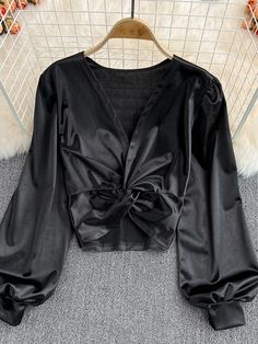 Toloer Spring Autumn Sexy Satin Blouse Women Elegant V-Neck Twist Lantern Long Sleeve Party Tops Female Elegant Gold/Black Blusas New Fitted V-neck Blouse For Club, Fall V-neck Top For Club, Chic Solid Color Party Blouse, Elegant Solid Color Party Tops, Solid Color V-neck Blouse For Party, Spring V-neck Crop Top For Club, Solid Color V-neck Party Tops, Fitted Solid Color Party Top, Elegant Solid Color Blouse For Party