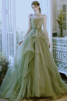 Gaun Tulle, Prom Dress Green, Formal Dresses Graduation, Green Evening Dress, Green Tulle, Yule Ball, Prom Dress Ideas