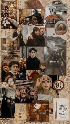 a collage of harry potter images