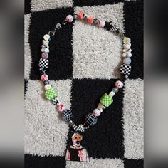 Handmade Terrifier Art The Clown Choker Necklace Festive Multicolor Choker Necklace, Festive Multicolor Choker Necklaces, Clown Choker, Clown Inspired Necklaces, Terrifier Art The Clown, Kandi Necklace Choker, Artisan Multicolor Choker Necklace, Art The Clown, The Clown