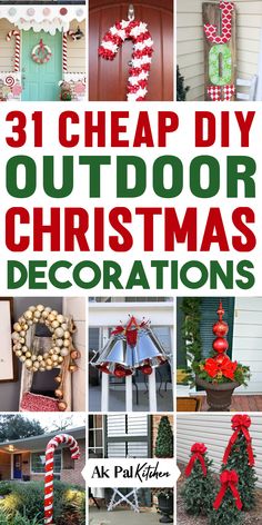 Enhance your holiday home decor with easy diy outdoor Christmas decorations! Transform your front porch into a festive space with DIY Christmas craft ideas and beautiful front door wreaths. Illuminate your lawn with twinkling lights and holiday porch displays. Discover easy ways to decorate your home with Christmas garlands, reindeer decor, and enchanting holiday yard decorations. Create a winter wonderland with these outdoor holiday decorating ideas. So must try these DIY Christmas decorations. Christmas Front Porch Decorations, Christmas Outside Decor, Christmas Outdoor Decor Ideas, Outside Decor Ideas, Best Outdoor Christmas Decorations, Diy Outdoor Christmas Decorations, Christmas Yard Decor, Front Porch Decorations, Outdoor Christmas Diy