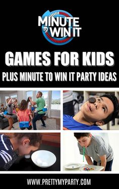 a flyer for a party with pictures of kids and adults playing games in the background