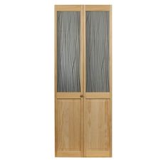 a wooden door with glass panels on the front and side doors in light wood finish