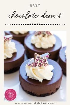 chocolate desserts with white frosting and sprinkles