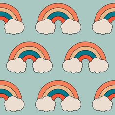 an image of rainbows in the sky with clouds on them, seamless background