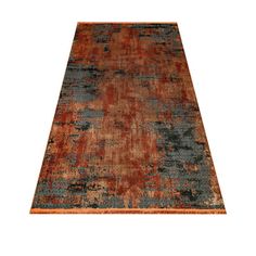 an orange and blue area rug on a white background with no one in it yet