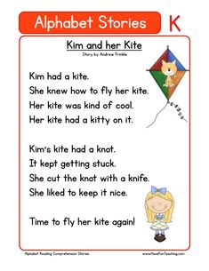 the alphabet worksheet for kids to learn how to fly a kite and read it