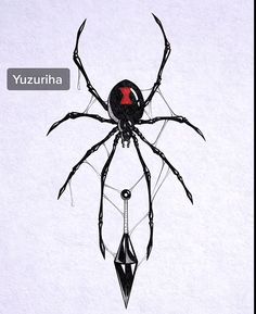 the spider is hanging upside down on its web - slinger, and it appears to be holding a red arrow