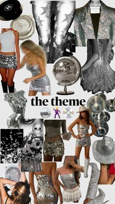 a collage of silver and black fashion items with the words, the theme on it